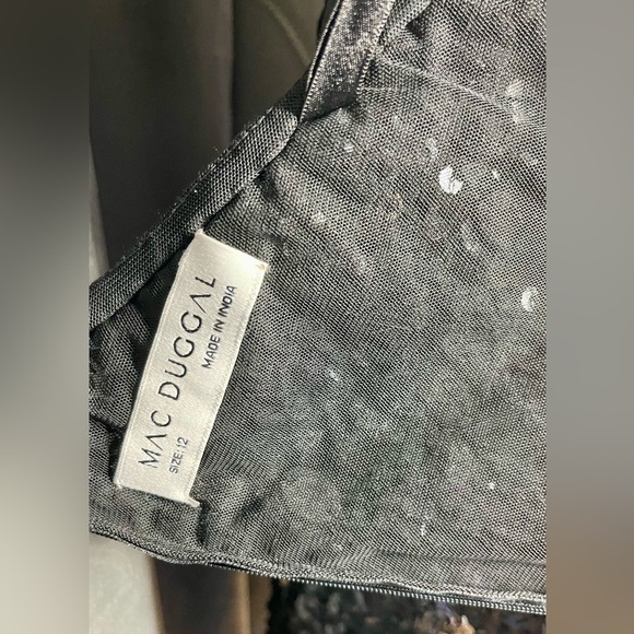 Mac Duggal 10977 | Black One Shoulder | Sheer Hand Beaded | Mini Dress | Size 12 - Picture 5 of 7